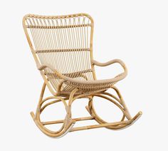 a wicker rocking chair on white background