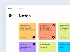 a screenshot of notes on the webpage with different colors and font options for each note