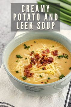 creamy potato and leek soup in a bowl