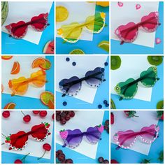 Kawaii Heart Sunglasses, Cute Colorful Glasses, Cute Fruit Glasses, Fruit Heart Shades, Customized Fruit Sunglasses Now you can customize your colorful fruit sunglasses! Please read the steps below.   1. First step is picking your base shades color. You can pick a matching color to your fruit selection(s) or a fun contrasting color: -Red -Hot Pink -Pink Gradient -Light Pink -Orange -Yellow -Green -Light Blue -Teal Blue -Dark Blue(Gradient) -Purple Gradient -Purple -Clear -Black -Brown -Brown Gradient 2. Choose your big charms(these go on the sides) -No Charms -Peach -Dragonfruit -Pink Strawberry -Red Strawberry -Watermelon -Cherry -Orange Slices -Lemon -Pineapple -Banana -Kiwi -Blueberry -Grape 3. Choose your drip color: -Clear Iridescent Glitter -White 4. Choose your sprinkles. This is ex Cute Heart Shaped Sunglasses For Beach, Cute Heart-shaped Beach Sunglasses, Playful Heart-shaped Sunglasses With Gradient Lenses, Cute Heart-shaped Plastic Sunglasses, Heart-shaped Sunglasses With Tinted Glass Lenses, Playful Multicolor Glass Sunglasses, Heart-shaped Glass Sunglasses With Tinted Lenses, Heart-shaped Tinted Glass Sunglasses, Multicolor Heart-shaped Sunglasses With Gradient Lenses