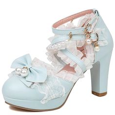 PRICES MAY VARY. 【LOLITA PUMPS 】Heel Measures Approximately:3.54"/9cm,platform:2.3cm/0.9" 【KAWAII SHOES】Outer Material:Synthetic;Dressy closed toe shows your elegant and temperament fashion buckle and strappy makes mary janes more eye-catching , and easy to pull on and off well. 【COLOR CHOOSE】The lolita mary janes with such classic and gorgeous colors, like white,black,pink, etc.The women pumps will fit with all of your clothes in your closet,like jeans,dress,overcoat,sweater. 【HIGH QUALITY PUMP Blue Platforms, Koi Shoes, Light Blue Platform High Heels, White Closed Toe Harajuku Heels, Pink Kawaii Closed Toe Heels, Kawaii Mary Janes, Quinceanera Shoes, Pink Platform Heels, Light Blue Shoes