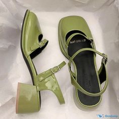 Orcajump - Stylish Open-Toe Sandals with Anti-Slip Mary Jane Design Green Mary Janes, Green Kitten Heels, Modest Lookbook, Studying History, Wardrobe Revamp, Big Girl Clothes, Green Sandals, Wardrobe Pieces, Style Goals