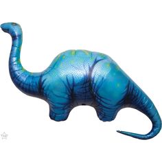 an inflatable blue dinosaur toy on a white background