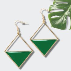 These enamel earrings with easy gold trim are the perfect pop of color to make any outfit Tropic Like it's Hot!!! Available in green, yellow and turquoise. 18 Karat Gold Plated Nickel and Lead Free Designed exclusively for Tate + Zoey by our Gifted Artist, Moon & Lola Available in green, yellow and turquoise Trendy Green Metal Jewelry, Trendy Green Drop Earrings, Modern Green Metal Earrings, Trendy Enamel Drop Earrings, Trendy Gold Enamel Earrings, Trendy Green Enamel Earrings, Chic Green Earrings For Gift, Chic Green Metal Jewelry, Summer Green Nickel-free Earrings