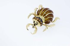 18K Gold Enamel Insect Brooch Unique Yellow Gold Enamel Brooch, Yellow Gold Enamel Pin Collectible, Unique Enamel Collectible Pin, Unique Collectible Enamel Pin, Unique Enamel Pin For Collectors, Seahorse Jewelry, Blues And Browns, Insect Brooch, Spider Jewelry