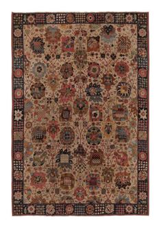 Antique Hand-hooked rug in Beige-Brown with Red and Green Floral Patterns Floral Pattern Rug, Beige Backdrop, Hand Hooked Rugs, Hooked Rug, Blue Border, Tv Room, Rugs And Carpet, Rug Hooking, Floral Patterns