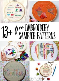 embroidery sample patterns with text overlay that reads 13 free embroidery sample patterns