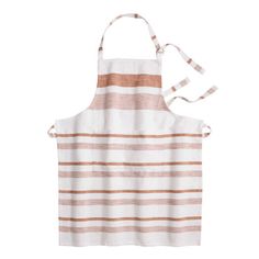 a white and brown striped apron on a white background