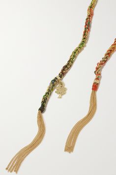 Find CAROLINA BUCCI Super Lucky 18-karat And Silk Bracelet on Editorialist. Carolina Bucci's 'Lucky' collection is inspired by the bracelets she used to exchange with friends on the beach as a child. Part of the range, this style has been crafted in the brand's Italian workshop from 18-karat gold and hand-braided with rainbow silk. It's strung with a four-leaf clover charm to symbolize luck. Friends On The Beach, Carolina Bucci, Latest Bracelets, Silk Bracelet, Lucky Bracelet, Clover Charm, Gold Bracelet For Women, Braided Bracelets, Leaf Clover