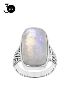 22x12mm Cushion Cabochon Rainbow Moonstone Sterling Silver Solitaire Ring. Measures Approximately 0.58"L x 0.93"W. Not sizeable. Rainbow Moonstone, Solitaire Ring, Moonstone, Rainbow, Sterling Silver, Ring, Silver