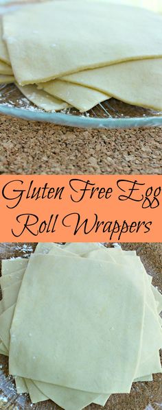 gluten free egg roll wrappers on a baking sheet with text overlay