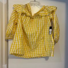 Brand New Top Yellow Cotton Spring Tops, Yellow Cotton Tops For Spring, Mustard Cotton Top For Spring, Mustard Cotton Tops For Spring, Yellow Cotton Blouse For Day Out, Fall Yellow Cotton Blouse, Yellow Cotton Blouse For Fall, Red Trench Coat, Lace Trim Top