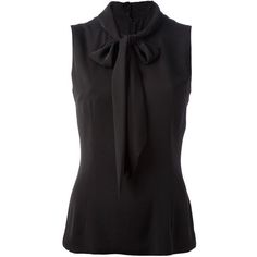 DOLCE  GABBANA pussy bow sleeveless blouse found on ... Black Sleeveless Shirt, Banded Collar Shirts, Corporate Goth, Ladylike Style, Dressy Shirts, Bow Shirt, Sleeveless Shirts, Bow Shirts, Black Sleeveless Top