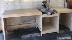 a workbench made out of plywood with a circular sawhorse on top