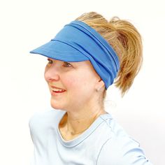 Stretch Visor for Ladies Blue Visor Hat for WomenMade to Order in color shown: 3-5 business days Suggested Sizes:Small: 19" - 21"Medium: 21" - 23"Large: 23"+ Think of this like a headband with a visor attached. It will stretch! If you're comfortable giving me your head size - that'd be great. I have a 23" head and wear the Medium. Let me know if you have questions with the contact button above. OVERVIEWCajole the wingers and get serious about your visor with an added dose of authentic fun. This Breathable Blue Hat, One Size Fits Most, Blue Lightweight Sports Hat, Casual Lightweight Blue Hat, Casual Light Blue Hat, Blue Visor Hat With Upf 50+, Blue Lightweight Hat, One Size Fits Most, Lightweight Blue Hat One Size Fits Most, Blue Lightweight Hat One Size Fits Most, Bucket Hat Winter