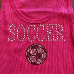 New No Tags. Custom Bling Soccer Logo. Pink Tank With Clear Color Stones & Black Stones. No Issues.. Super Cute. .***Sale***. Size Small. Please See Pictures With Measurements. No Returns Rhinestone Tank Top, 00s Aesthetic, 2000s Clothes, Soccer Logo, Army Pants, Logo Pink, Custom Bling, Small Tank Tops, Small Tank