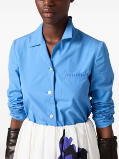 Miu Miu logo-embroidered cotton-poplin Shirt - Farfetch