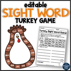 a turkey sight word game with an orange and white background