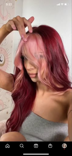 Black And Red Hair, Color Block Hair, Red Streaks, Red Blonde Hair, Pink Hair Dye, Red Hair Inspo, Wine Hair, Vibrant Hair