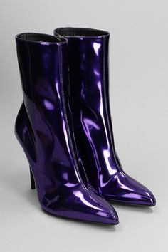 Brytta High heels Ankle boots in Viola patent leather, side zip closure, pointed toe, patent leather effect, seam details, heel 10. 5, Made in Italy | Giuseppe Zanotti Women's Brytta High Heels Ankle Boots in Viola Patent Leather in Purple | FW23/24 Purple Ankle Boots, Purple Boots, Costume Shoes, Stunning Shoes, Italian Shoes, High Heel Boots Ankle, Purple Leather, Looks Chic, Boots And Sneakers