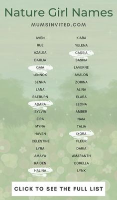 the nature girl names list is shown