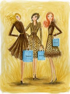 three women in leopard print dresses holding shopping bags