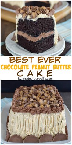 the best chocolate peanut butter cake recipe is in two different layers and it's topped with an oreo crust