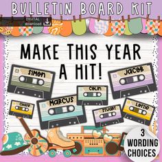 the bulletin board kit has been designed to look like an old school cassette tape recorder