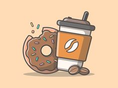 a cup of coffee and a donut with sprinkles