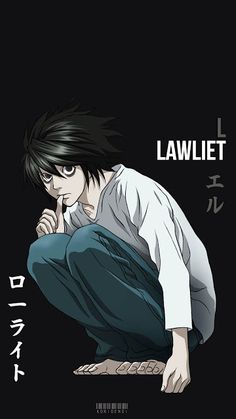 an anime character kneeling down with his hand on his chin