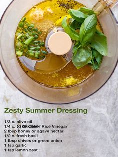 the ingredients for zesty summer dressing in a blender