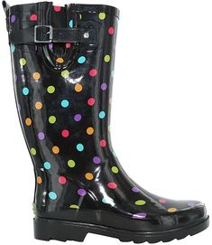 A whimsical polka dot print is supplemented by all-natural rubber, moisture-absorbent cotton lining, removable insole, and treaded rubber outsole City Rain, Ankle Strap Sandals Flat, Athletic Sandals, Canvas Boots, Footbed Sandals, Open Toed Heels, Rain Boot, Boy Shoes, Polka Dot Print