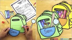 the back to school backpack cutout is shown with scissors, pencils and markers