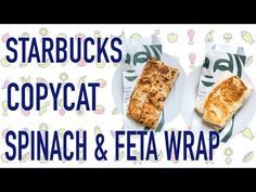 two plates with food on them and the words starbucks's copycat spinach and eta wrap