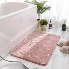 Color: Pink, Size: 60x90cm Floor Rugs Bedroom, Black And Gold Bathroom, Fur Carpet, Modern Sofa Living Room, Marble Bath, Luxury Marble, Bathroom Floor Mat, Bathroom Carpet, Marble Bathroom