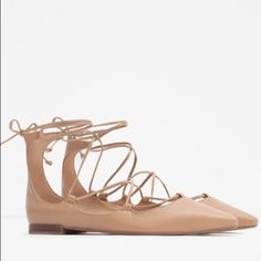 New Zara Nude Wrap Flats. Worn On Endless Bloggers. 7.5 Eu 38 Zara Shoes, Flat Color, Size 7, Zara, Women Shoes, Women Shopping, Color