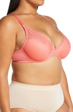 Exceptional fit and support define this contour-padded bra designed with cherry blossom-inspired lace that adds a little romance to the everyday. Back J-hook converts straps to racerback Lined 86% nylon, 14% spandex Hand wash, line dry Imported Women's Clothing Feminine Fitted Bra With Medium Bust Support, Fitted Racerback Bra With Medium Bust Support, Feminine Stretch Bra With Medium Bust Support, Feminine Full Coverage Stretch Bra, Fitted Full Coverage Shapewear Bra, Elegant Bra With Adjustable Straps For Spring, Contoured Bra With Adjustable Straps, Elegant Spring Bra With Adjustable Straps, Feminine Full Coverage Bra For Spring