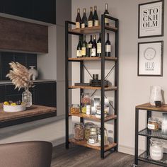 a room with some shelves filled with wine bottles