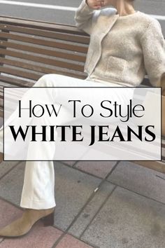 Here are the greatest tips on how to properly style white jeans along with some outfit ideas! Click to learn more👇 White Jeans For Fall Outfits, White Wide Leg Jeans Outfit Winter, White Straight Jeans Outfit, White Jeans White Top, White Pants Winter Outfit, Off White Pants Outfit, White Jeans Fall Outfit, White Wide Leg Jeans Outfit, White Jeans Outfit Winter