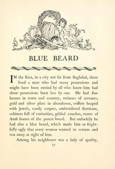 an old book page with the title blue beard written in black ink on white paper