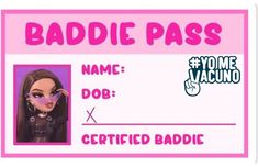 a fake barbie id card is shown in pink