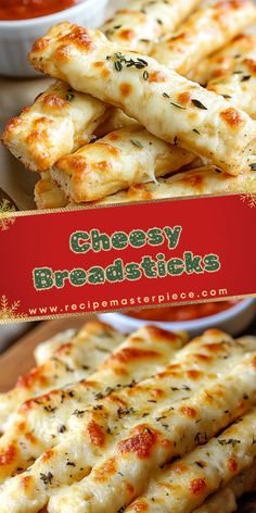 cheesy breadsticks with cheese and herbs on them