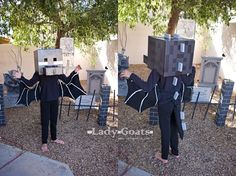 two people wearing costumes made to look like minecrafts