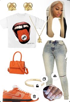 Girl Back To School Outfits, Orange Dunks, Back To School Outfits Summer, School Outfits Summer, Fye Outfits, Cute Travel Outfits, Pretty Sneakers, Teen Swag Outfits, Cute Outfits With Jeans