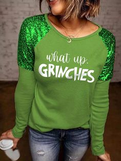 Sequin Top, Christmas Tshirts, Olivia Mark, Letter Print, Grinch, Christmas Shirts, Fashion Prints, Casual Chic, Fashion Branding