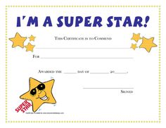 i'm a super star certificate for kids