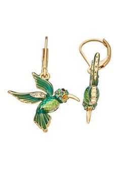 Punctuated with a green hummingbird, these whimsical earrings from Napier symbolize good fortune and positive energy. | Napier Gold Tone Green Hummingbird Drop Earrings Green Hummingbird, Whimsical Earrings, Fashion Jewelry Earrings, Good Fortune, Gold Tone Metal, Positive Energy, Gold Tones, Fashion Jewelry, Jewelry Earrings