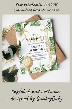 an image of a birthday card with tropical leaves