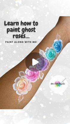 Face Paint Brush Strokes, Roses Face Paint, Face Paint Rose, How To Paint A Rose, Rose Face Painting, Rose Face Paint, Ghost Leaves, Face Painting Practice