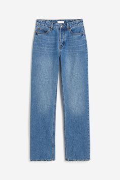 5-pocket jeans in cotton denim. High waist  button fly  and straight legs. Spring Wardrobe, Pocket Jeans, Light Denim, Office Wear, Denim Blue, High Jeans, Denim Wash, Wide Leg Jeans, High Waist Jeans